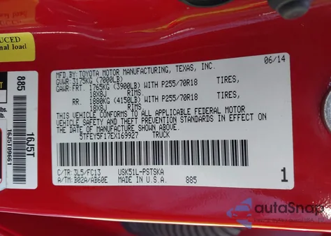 2014 Toyota Tundra Sr5 5.7L V8 из США, поврежденный, VIN 5TFEY5F17EX169927